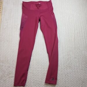 Adidas Climalite Womens Small Maroon Striped Panel Training Leggings Burgundy‎